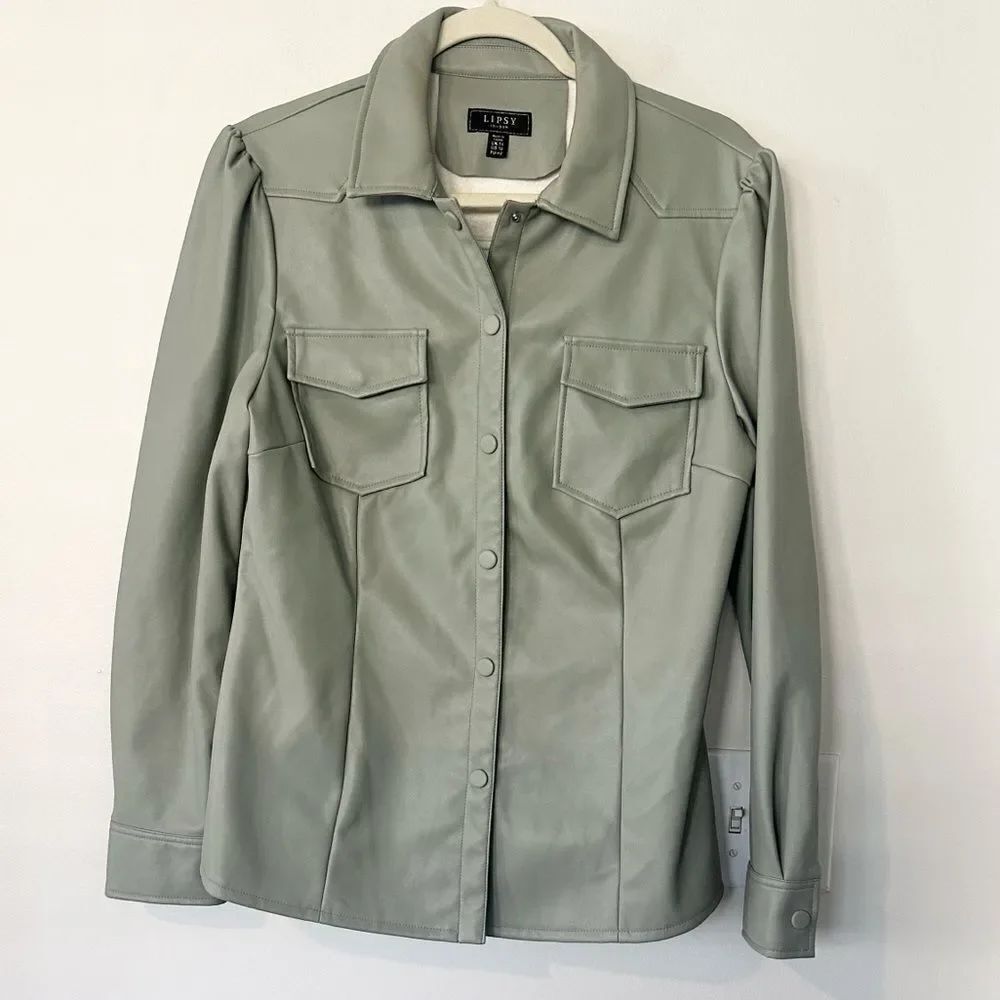 Lipsy London Celery Faux Leather Shacket Jacket 10
